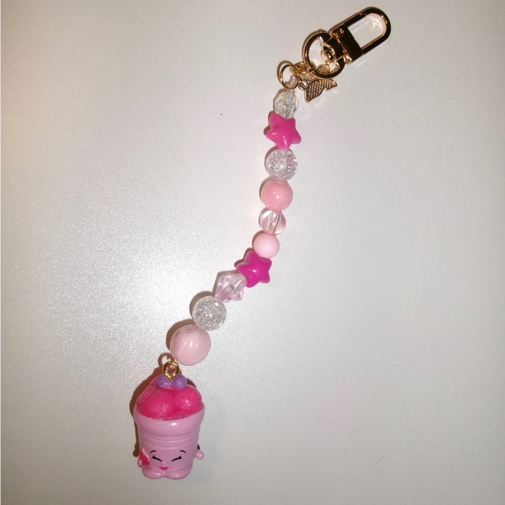 Shopkins Pink and Gold Keychain Charm